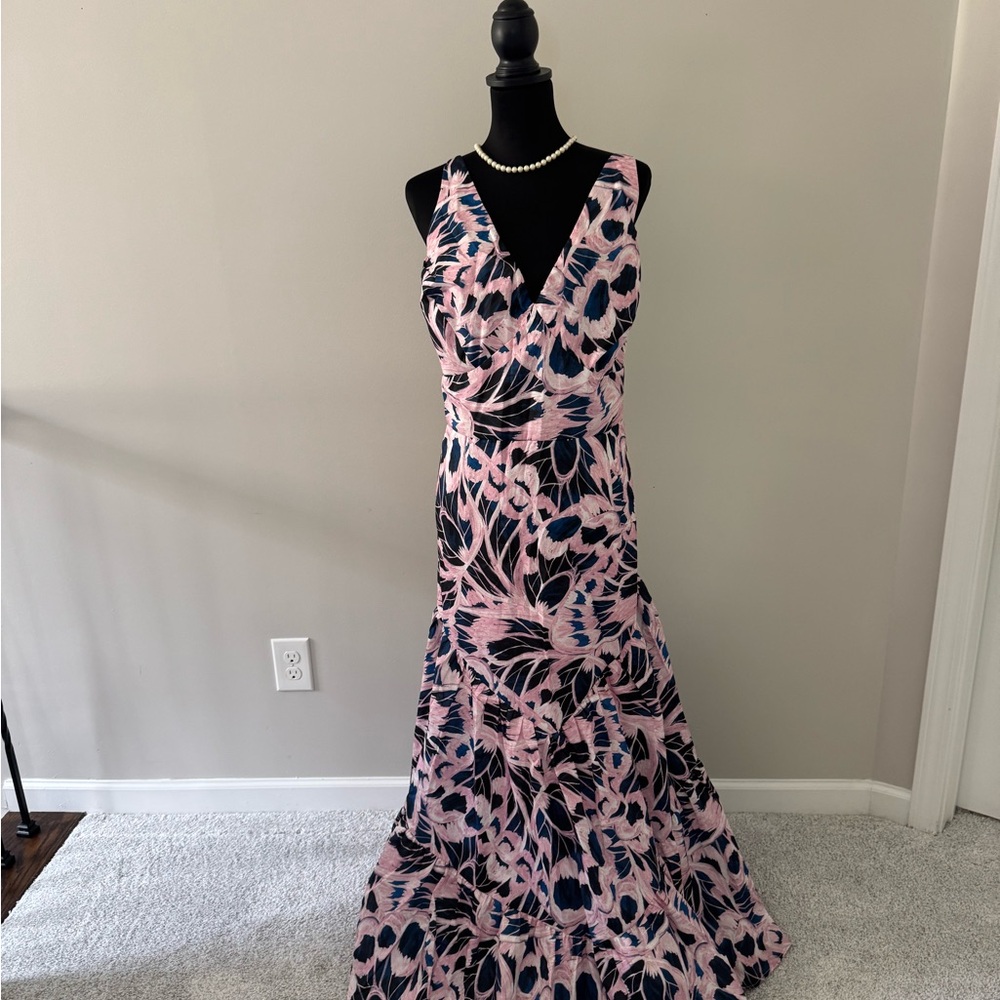 HUTCH ARDEN GOWN Elegant Pink and Blue Floral Maxi Dress